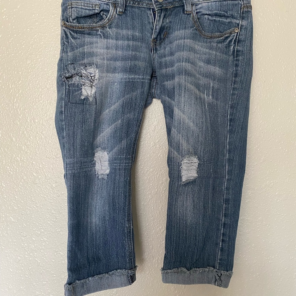 Wallflower Blue Cropped Distressed Jeans